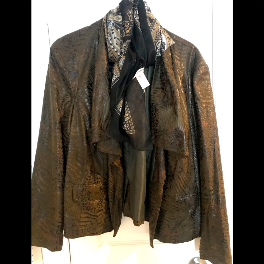 Animal print chocolate brown jacket with scarf